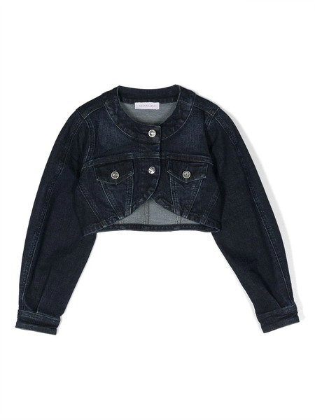  Monnalisa Curved-hem Cropped Denim Jacket - Blue 