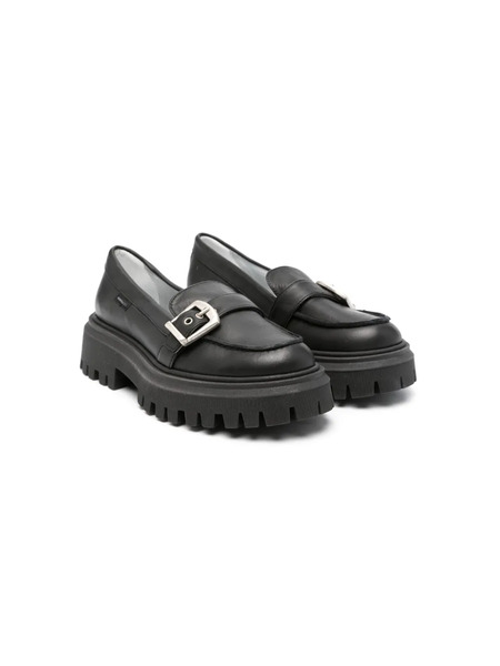  Monnalisa Decorative-buckle Leather Loafers - Black 