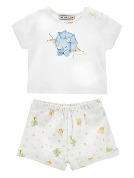  Monnalisa Dinosaur-print Shorts Set - White 