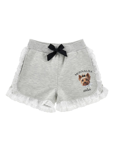  Monnalisa Dog-print Ruffled Shorts - Grey 