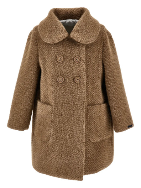  Monnalisa Double-breasted Textured Coat - Brown 