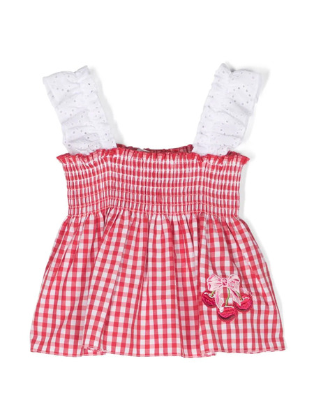  Monnalisa Embroidered Checked Tunic Top 
