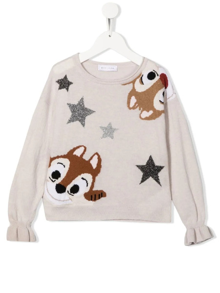  Monnalisa Embroidered Crew Neck Jumper - Neutrals 
