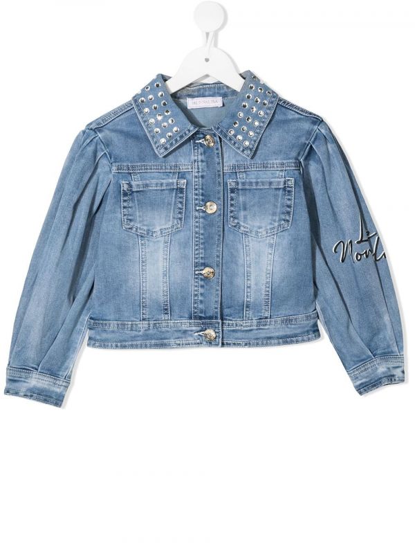  Monnalisa Embroidered Daisy Denim Jacket - Blue 