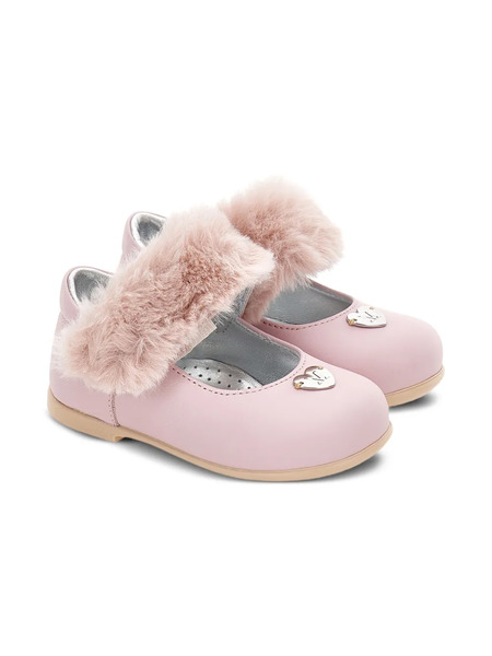  Monnalisa Faux-fur Strap Ballet Flats - Pink 