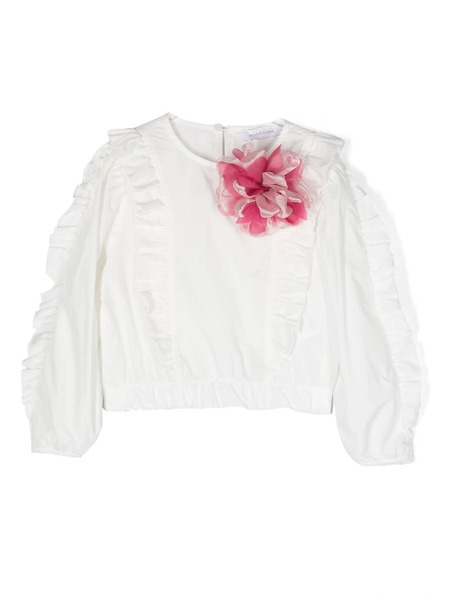  Monnalisa Flora-appliqué Ruffled Blouse - White 