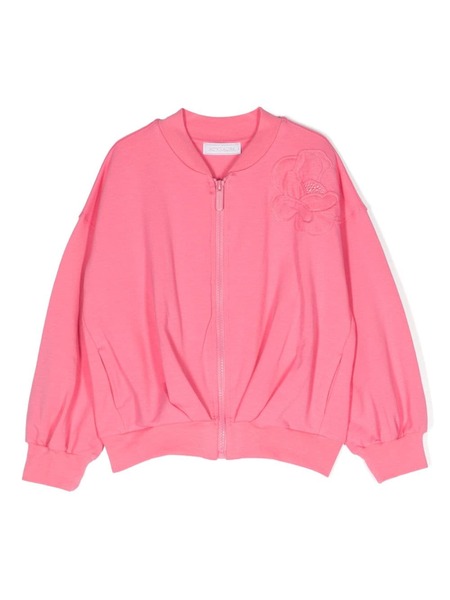  Monnalisa Floral-appliqué Zip-up Sweatshirt - Pink 