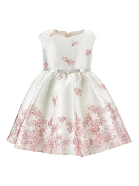  Monnalisa Floral Belt Dress - Neutrals 