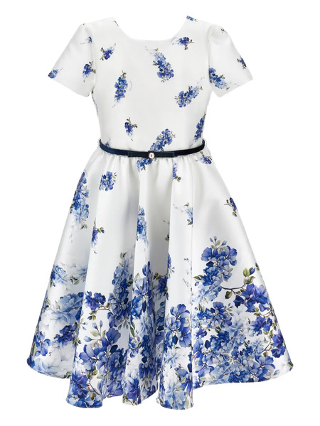  Monnalisa Floral Belted Dress - White 