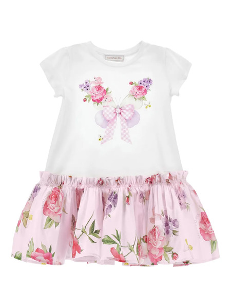  Monnalisa Floral Bow Dress - White 