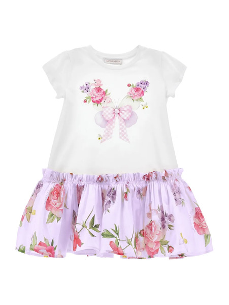  Monnalisa Floral Bow Dress - White 