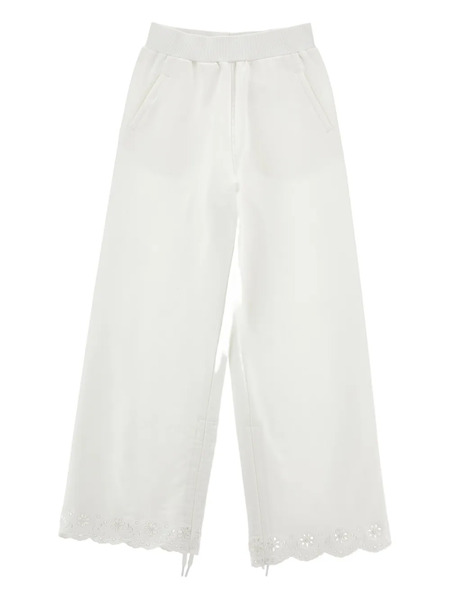  Monnalisa Floral-embroidered Drawstring Trousers - White 