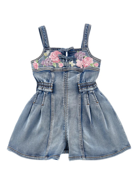  Monnalisa Floral-embroidered Playsuit - Blue 