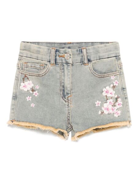  Monnalisa Floral-embroidered Shorts - Blue 