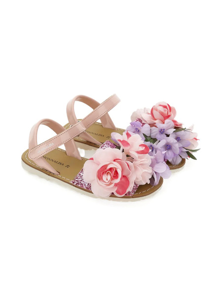  Monnalisa Floral Glitter Sandals - Pink 
