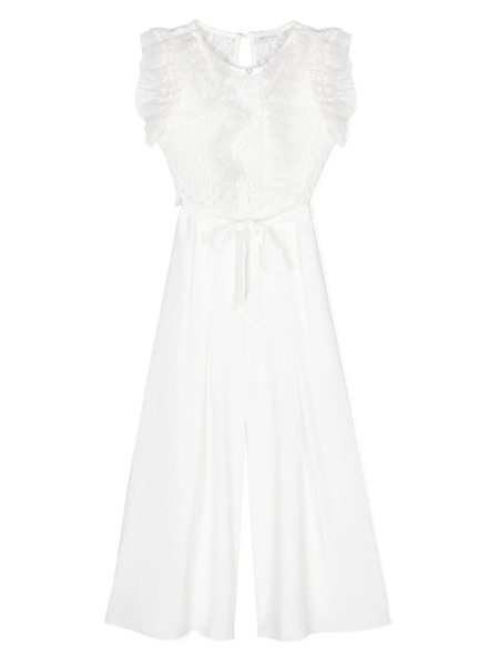  Monnalisa Floral-lace Ruffled Jumpsuit - White 