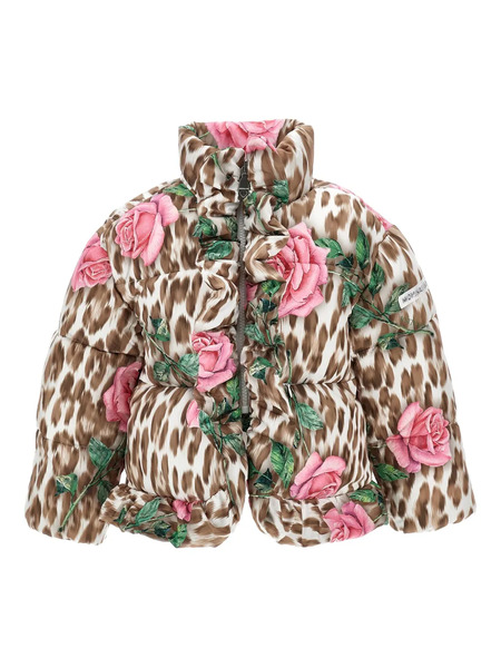  Monnalisa Floral Leopard-print Puffer Jacket - Brown 
