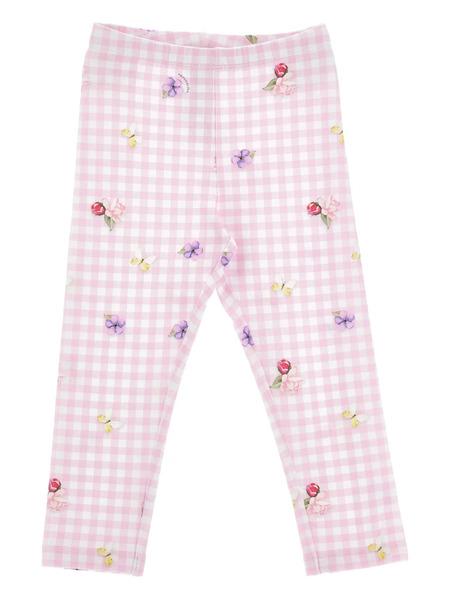 Monnalisa Floral-motif Check-pattern Leggins - Pink 