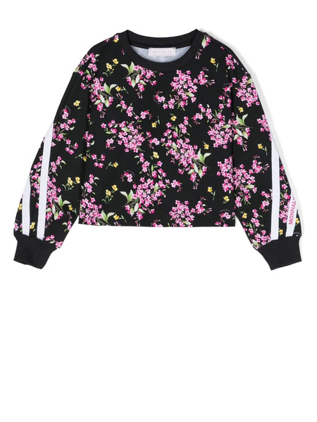  Monnalisa Floral Print Cropped Sweatshirt - Black 