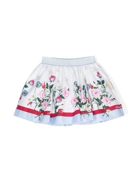  Monnalisa Floral-print Flared Skirt - White 