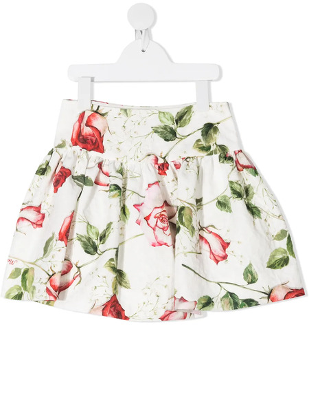  Monnalisa Floral Print Full Skirt - White 