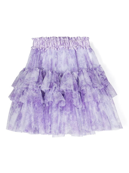  Monnalisa Floral-print Ruffled Skirt - Purple 
