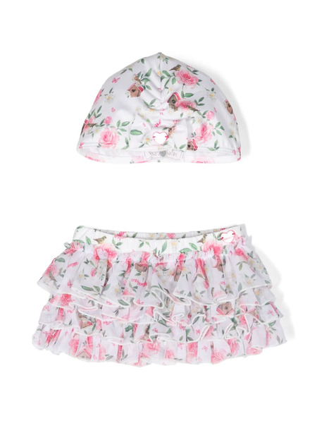  Monnalisa Floral-print Ruffled Tutu - White 