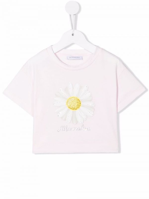  Monnalisa Floral-print Studded T-shirt - Pink 