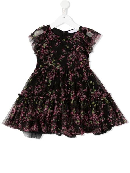  Monnalisa Floral-print Tulle Dress - Black 