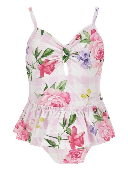  Monnalisa Floral Ruffled Swimsuit - Pink 