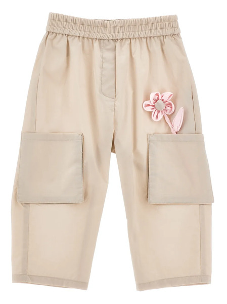  Monnalisa Flower Appliqué Cargo Trousers - Neutrals 