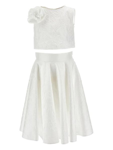 Monnalisa Flower-appliqué Skirt Set - White 