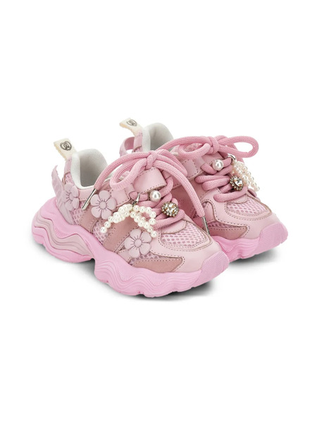  Monnalisa Flower Beaded Trainers - Pink 