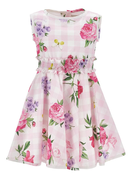  Monnalisa Gingham Floral Dress - Pink 