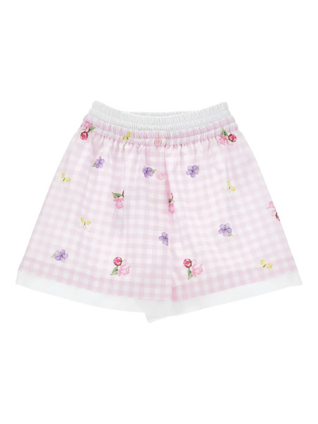  Monnalisa Gingham Floral-print Shorts - Pink 