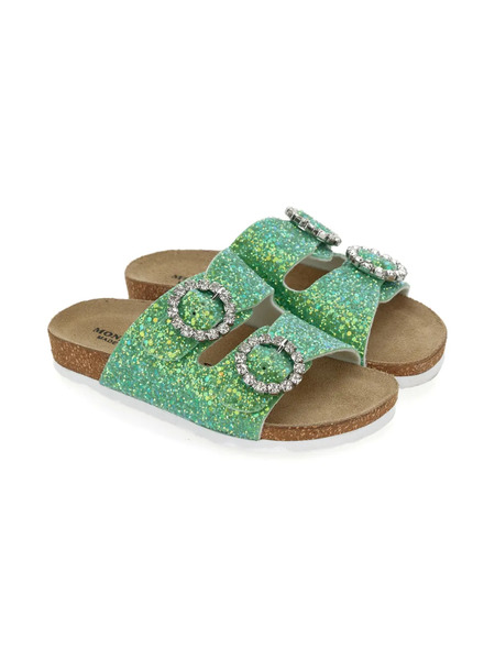  Monnalisa Glitter Buckle Slippers - Green 