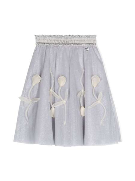  Monnalisa Glitter-detail Tulle Skirt - Grey 