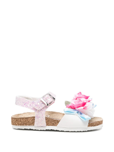  Monnalisa Glitter Floral Sandals - Pink 