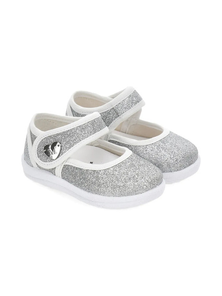  Monnalisa Glitter Heart-appliqué Ballet Flat - Silver 