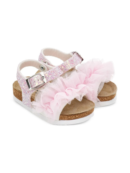  Monnalisa Glitter Ruffled-detail Sandals - Pink 