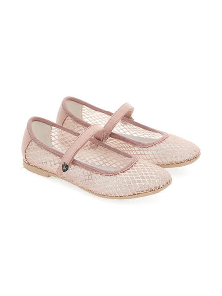  Monnalisa Heart-appliqué Mesh Ballet Flats - Pink 