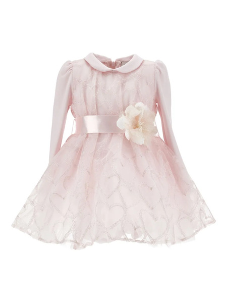  Monnalisa Heart-patterned Tulle Dress - Pink 