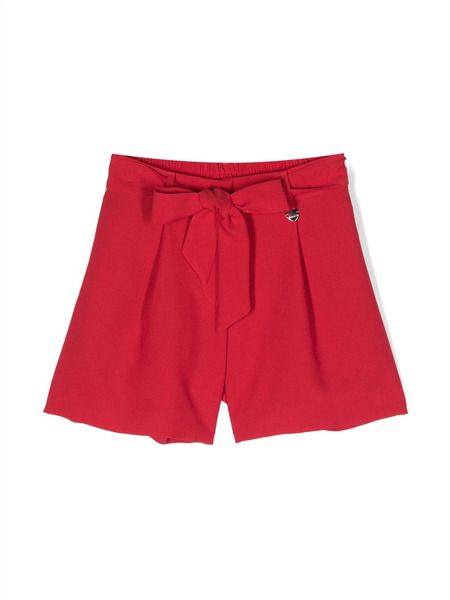  Monnalisa Logo-charm Belted Pleated Shorts - Red 
