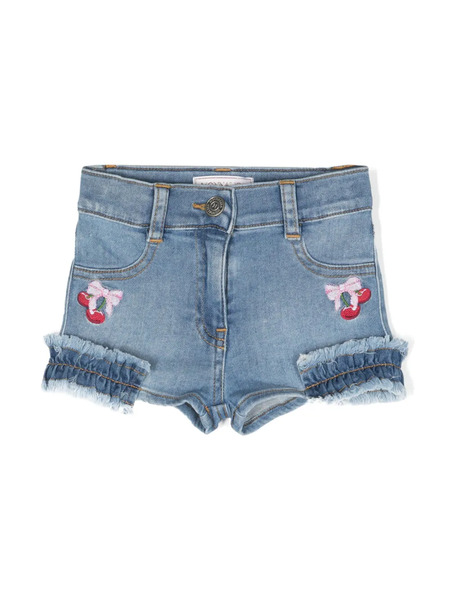  Monnalisa Logo-embroidered Denim Shorts - Blue 