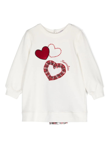  Monnalisa Logo-embroidered Pleated Dress - Neutrals 