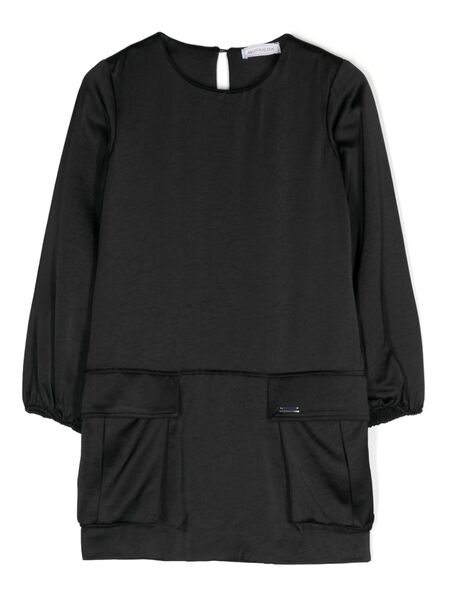  Monnalisa Logo-plaque Satin Dress - Black 