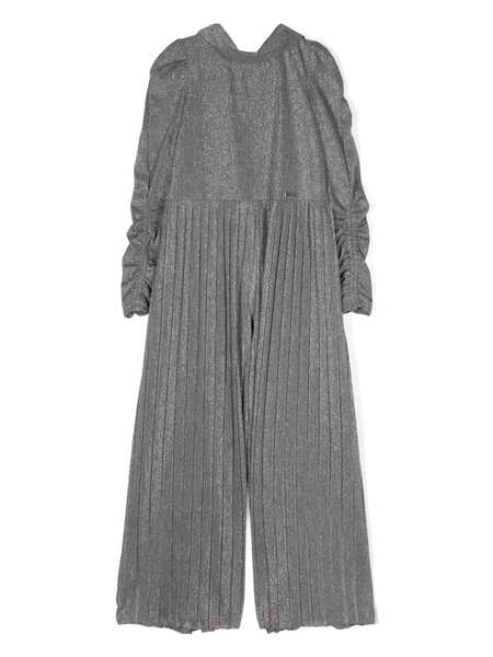  Monnalisa Metallic-threading Pleated Jumpsuit - Grey 