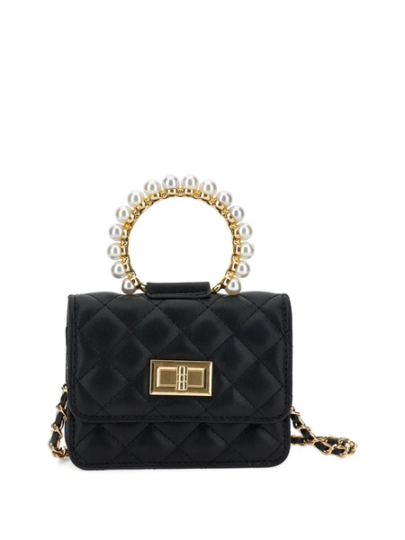  Monnalisa Pearl-handle Quilted Shoulder Bag - Black 