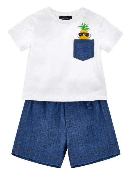  Monnalisa Pineapple Pocket Shorts Set - Blue 