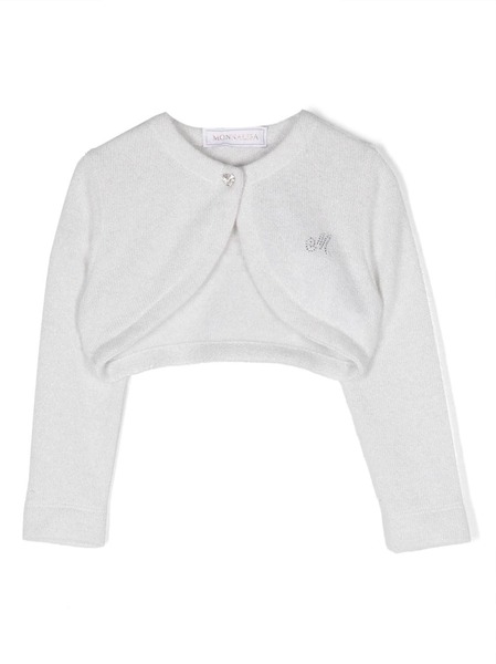  Monnalisa Rhinestone Cropped Cardigan - Neutrals 